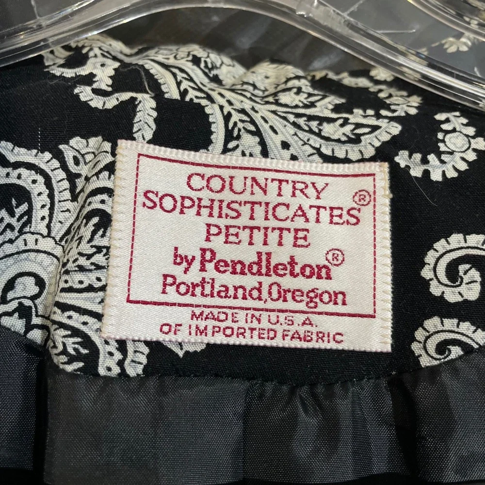 VTG Pendleton Country Sophisticates‎ Petite Black White Floral Blazer Jacket 12